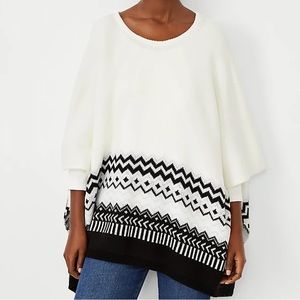 Ann Taylor Shimmer Fair Isle Poncho Sweater Size XS/S Off White Oversized